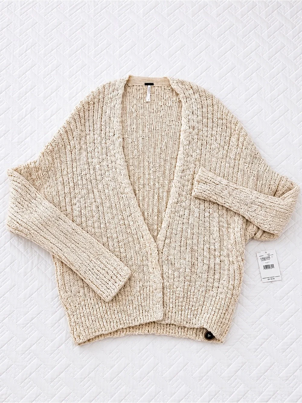 Free People Fun Times Cardigan Oversized Chunky Knit Cream Sweater NWT | Size L